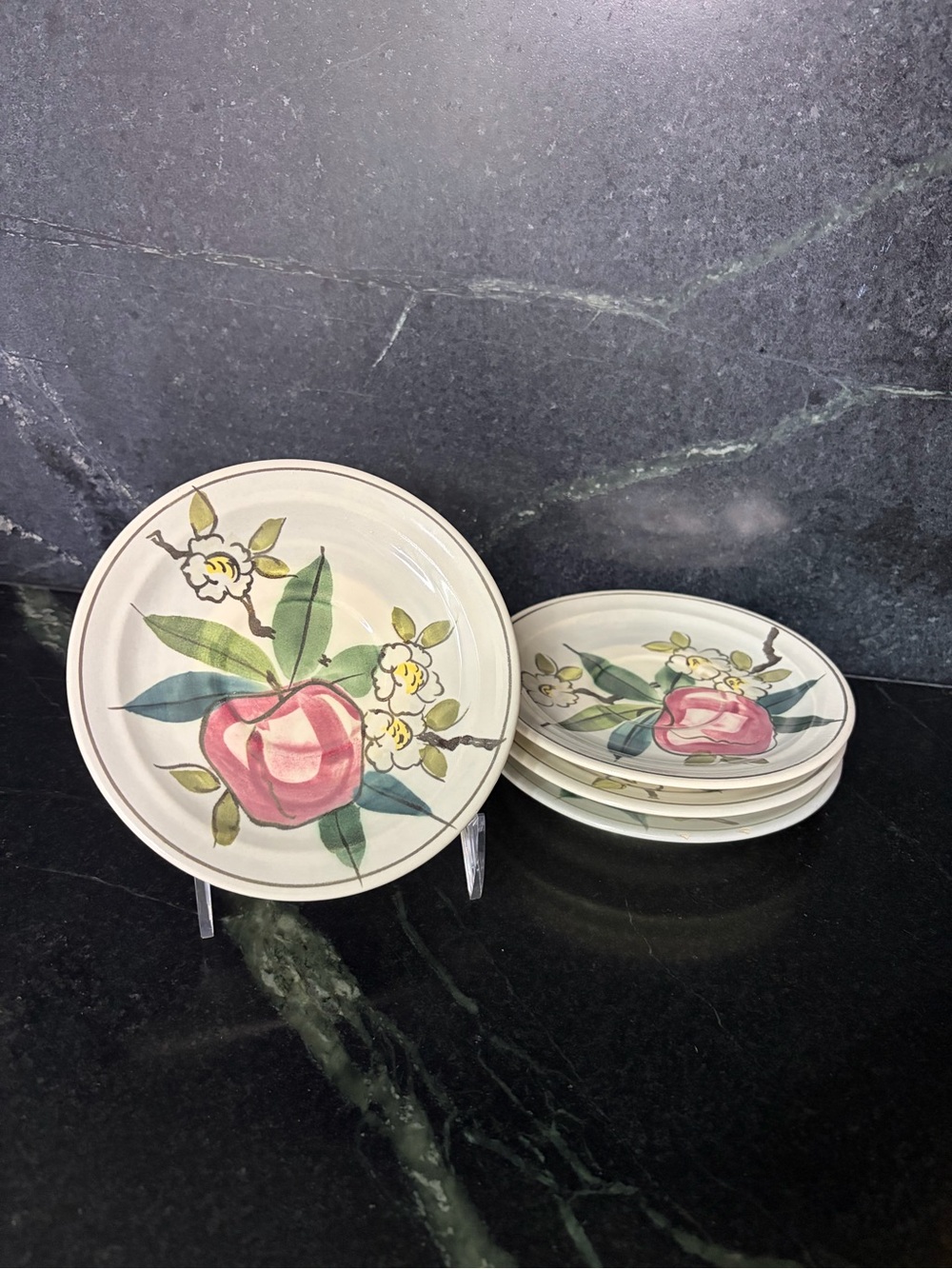 Red Wing Pottery Normandy Apple blossom 6” bread side plates vtg discontinued